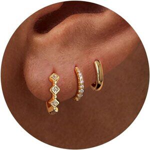 3 Pairs Gold Hoop Earrings Set: Dainty Stud Earrings Trendy Small 14K Gold Plate